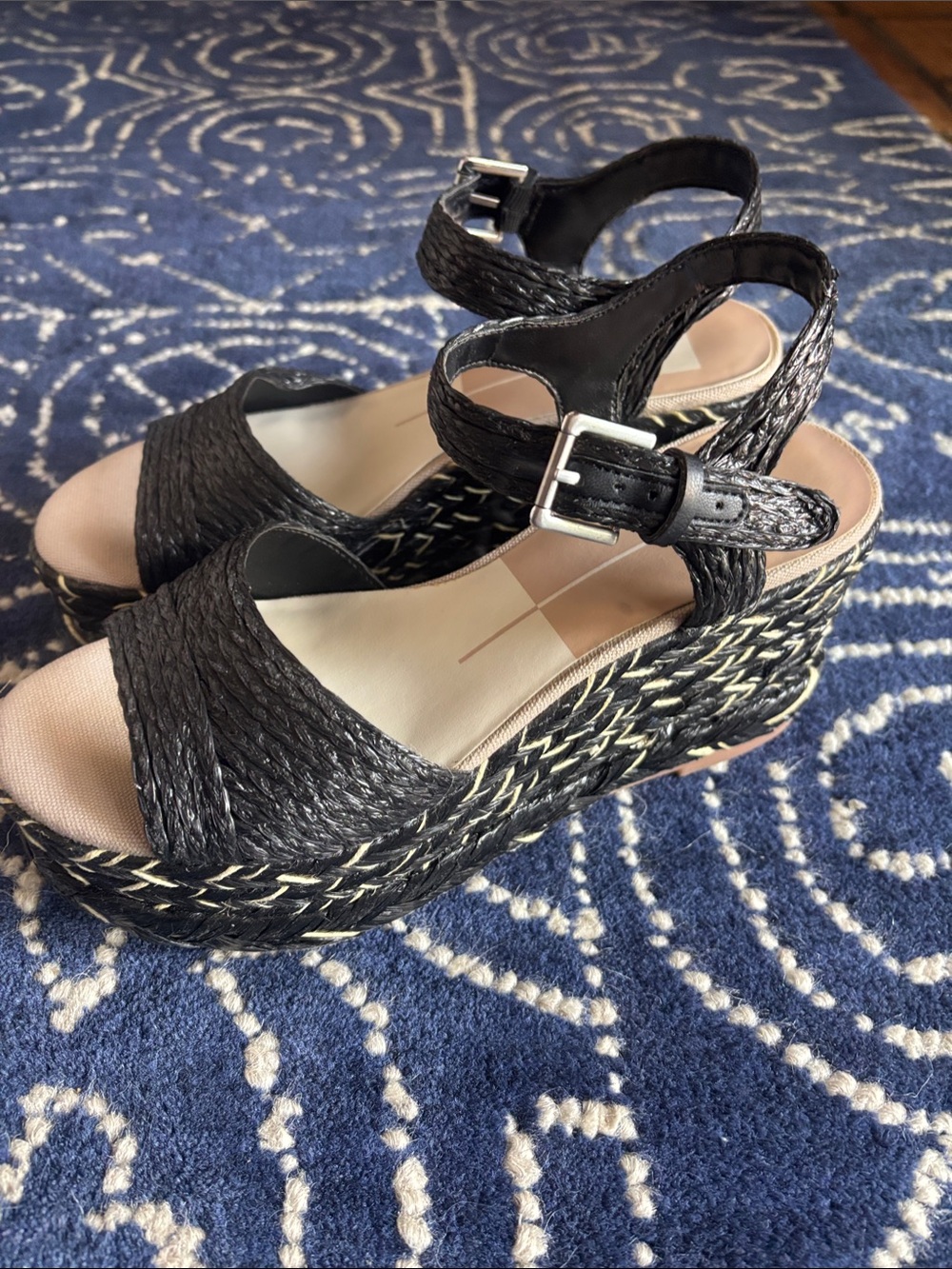 Dolce Vita Black Braided Wedge Sandals with Ankle Buckle